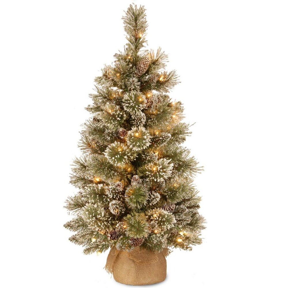 USED-  National Tree Company 3 ft Glittery Bristle Mini Artificial Tree